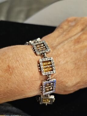 Brighton Style Abacus Link Bracelet Womens Size OS Amber Silver Boho Vintage